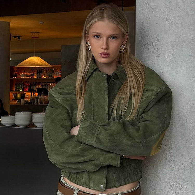 Damen Kunstlederjacke im modischen Cropped-Stil R&B