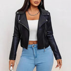 Damen Kunstleder Bikerjacke figurbetont geschnitten