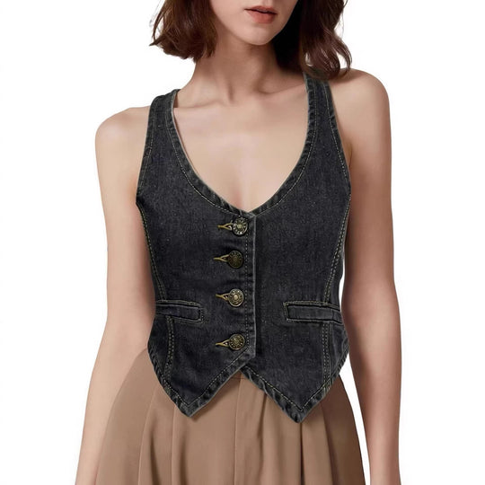 Damen Denim Bustier-Top mit Knopfdetails und verlängerter Silhouette R&B