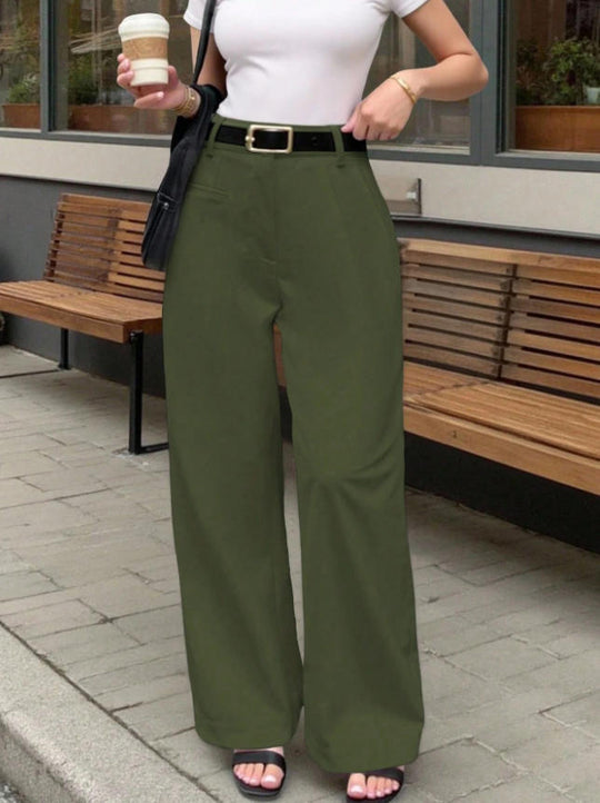 Damen Elegante und bequeme High-Waist Stoffhose mit breitem Bein R&B