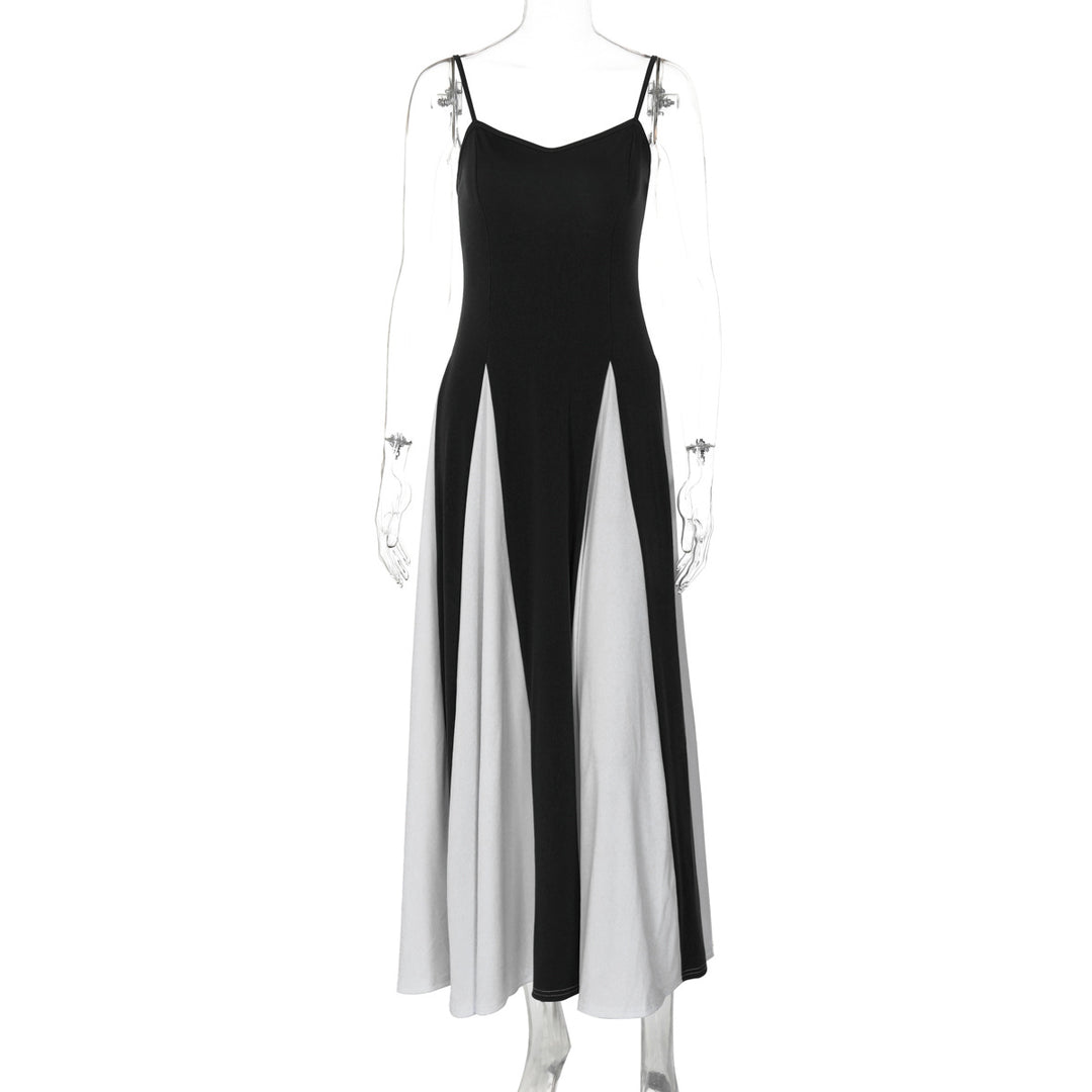 Damen Elegantes Maxikleid mit diagonalen Farbakzenten und schmalen Spaghettiträgern R&B