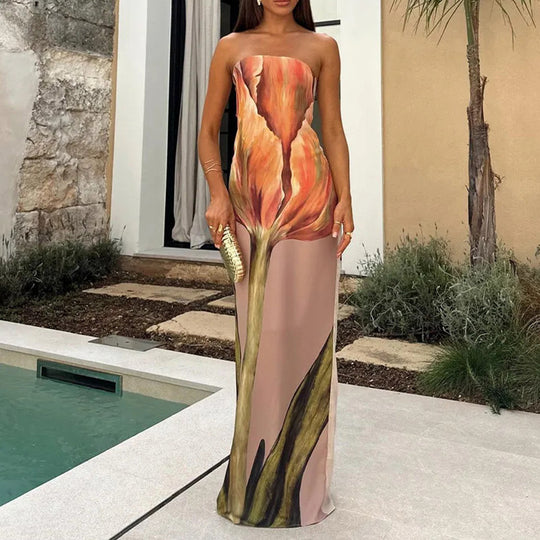 Damen Maxikleid mit elegantem Design und farbenfrohen Akzenten R&B