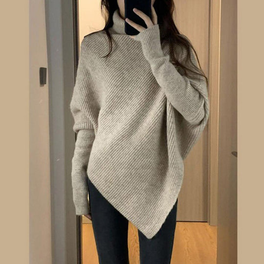 Damen Strickpullover mit asymmetrischem Schnitt und hohem Kragen R&B