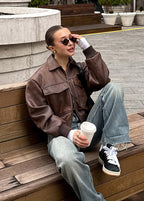 R&B | Distressed Fauxleder Zip-Jacke