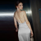Damen Elegantes Maxikleid mit verführerischem Schlitz und trägerlosem Design R&B