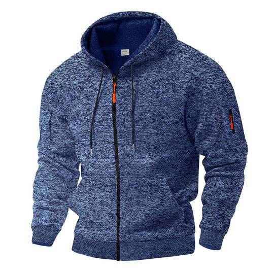 Herren sportlicher Kapuzenpullover mit atmungsaktiver Struktur und farblich abgesetzten Reißverschluss-Details R&B