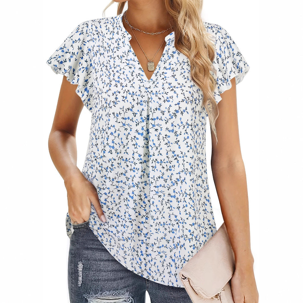 Damen Bluse mit floralem Muster und Rüschenärmeln R&B