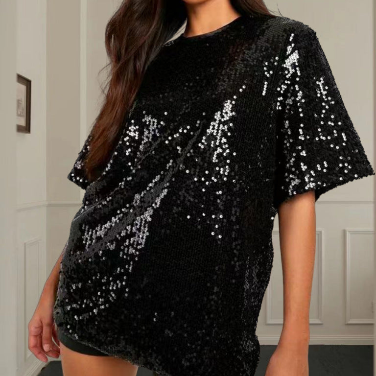Damen Glitzerndes Oversize-Top mit funkelnden Pailletten R&B