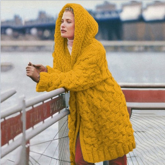 Damen Großer Strickcardigan mit weichem Material und praktischer Kapuze R&B