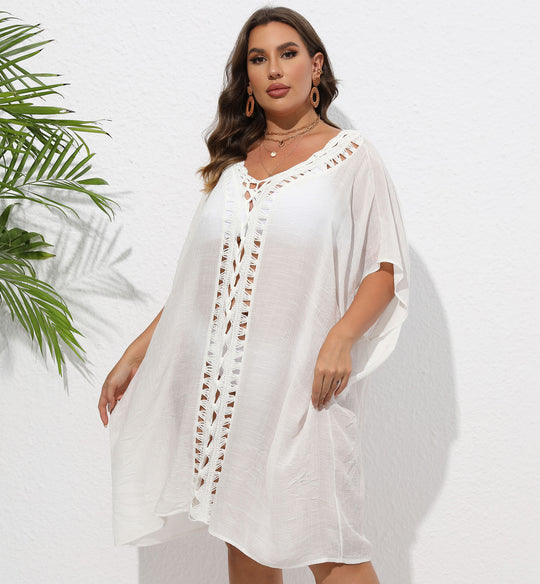 Damen Luftiger Strandkimono mit dekorativer Häkelspitze R&B