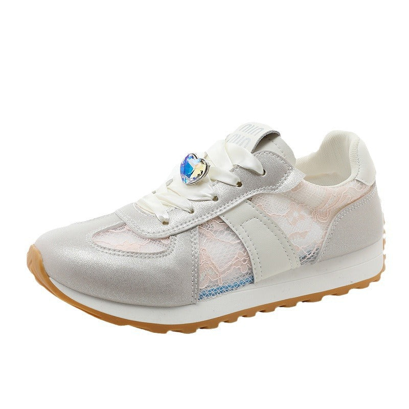 Damen sportliche Sneakers mit funkelndem Kristall und atmungsaktiver Oberfläche R&B