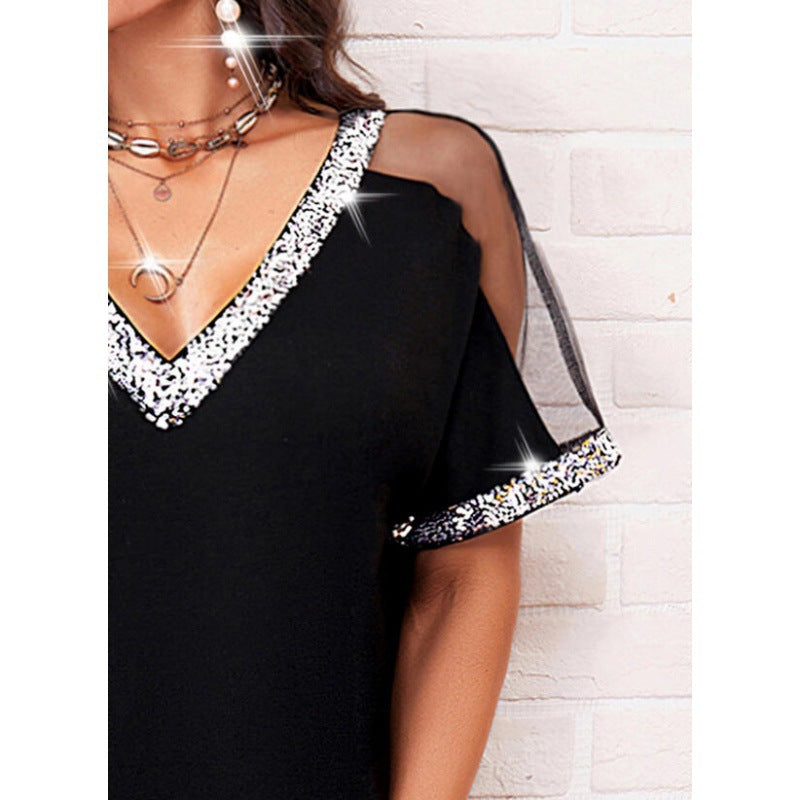 Damen Elegantes Tunika Kleid mit Paillettenbesatz R&B