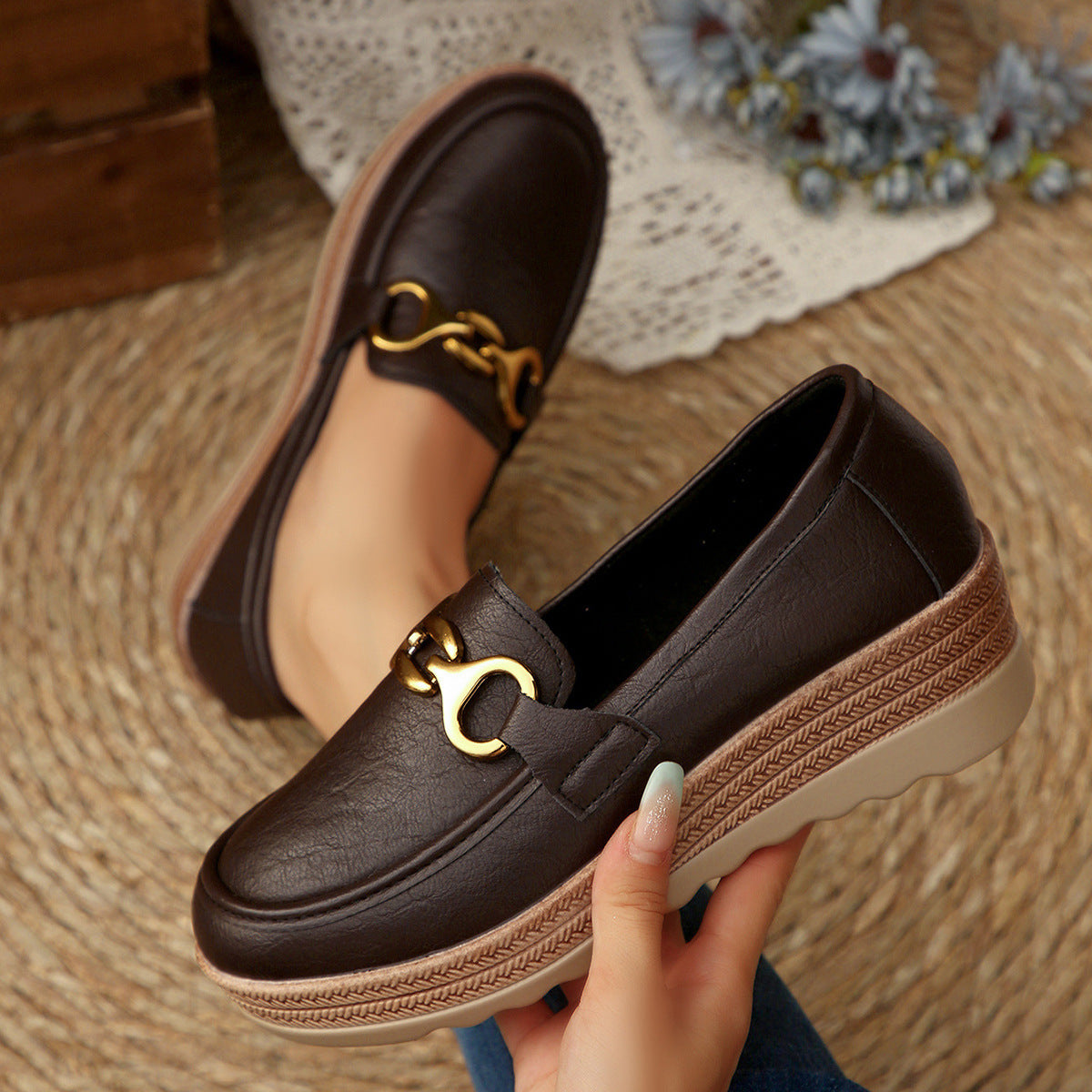 Damen Schicke Loafers mit modischem Kork-Detail und rutschfester Sohle