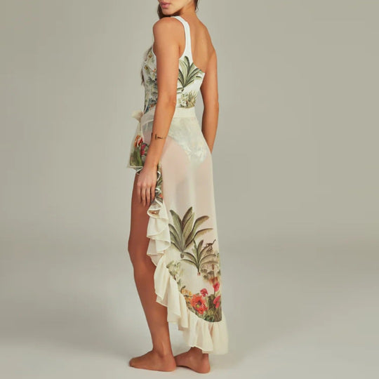 Damen Einseitiger Badeanzug mit raffiniertem Cut-Out und floralem Design R&B