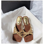 Damen elegante Mules mit geflochtenem Riemendesign R&B