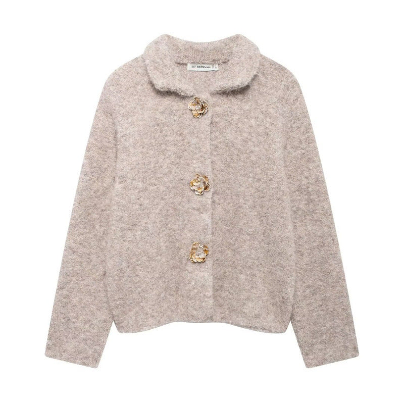 Damen Kuschelige Strickjacke mit dekorativen Knöpfen R&B