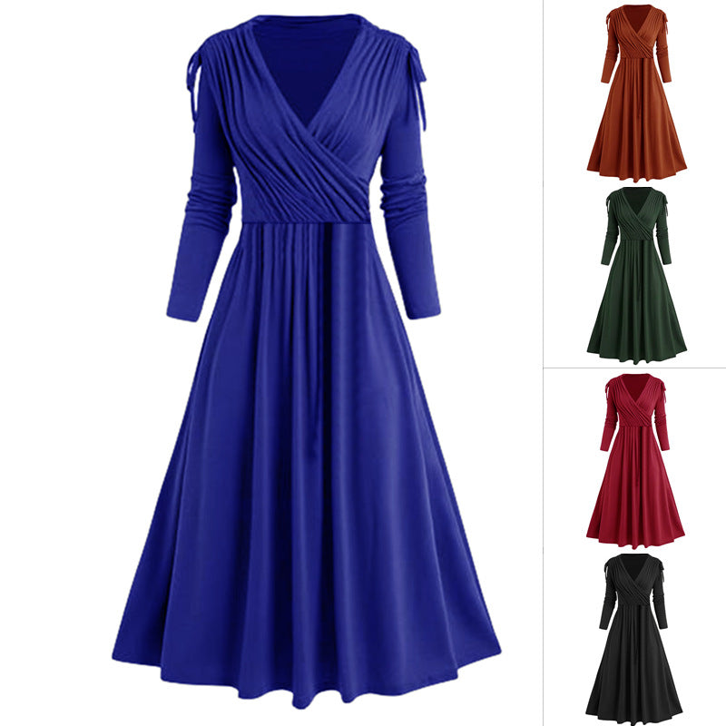 Damen Midikleid mit Wickeloptik und langen Ärmeln