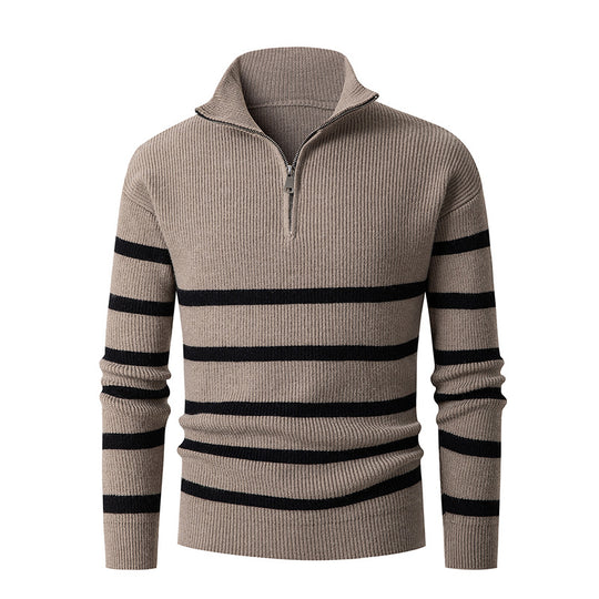 Herren Strickpullover mit Stehkragen und sportlichem Reißverschluss R&B