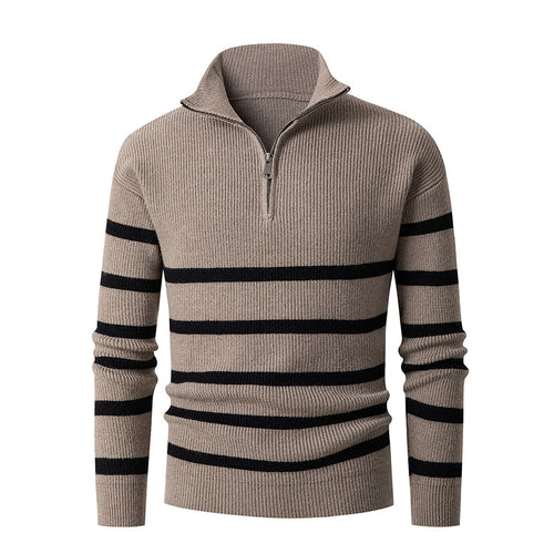 Herren Strickpullover mit Stehkragen und sportlichem Reißverschluss R&B