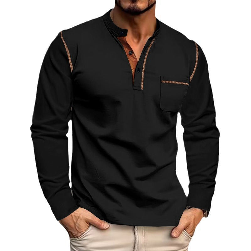 Herren Langarm-Henley-Shirt mit modischen Kontrastdetails R&B