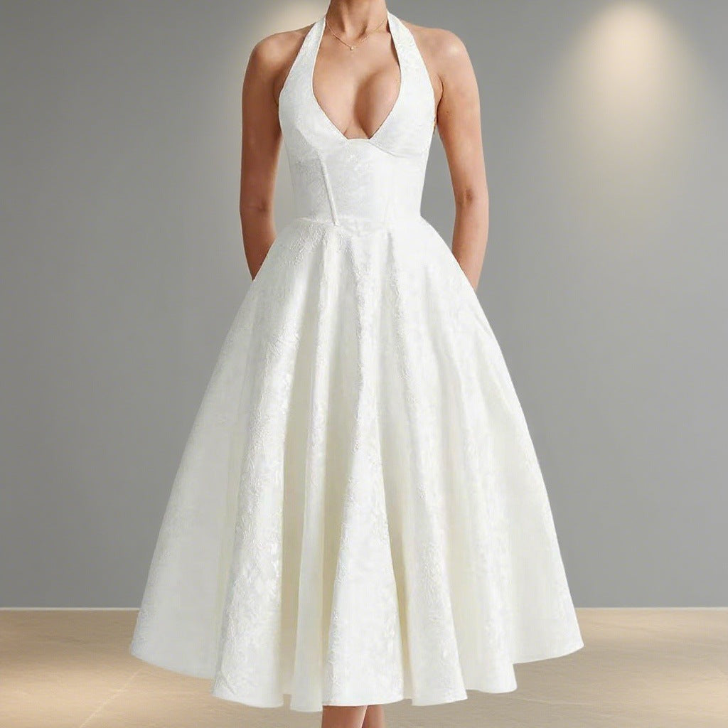 Damen Elegantes Hochzeitskleid mit schwingendem Rock und tiefem V-Ausschnitt R&B