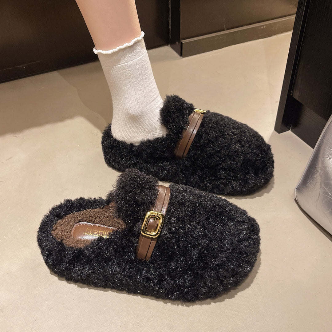 Damen Flauschige Hausschuhe mit elegantem Schnallenverschluss R&B