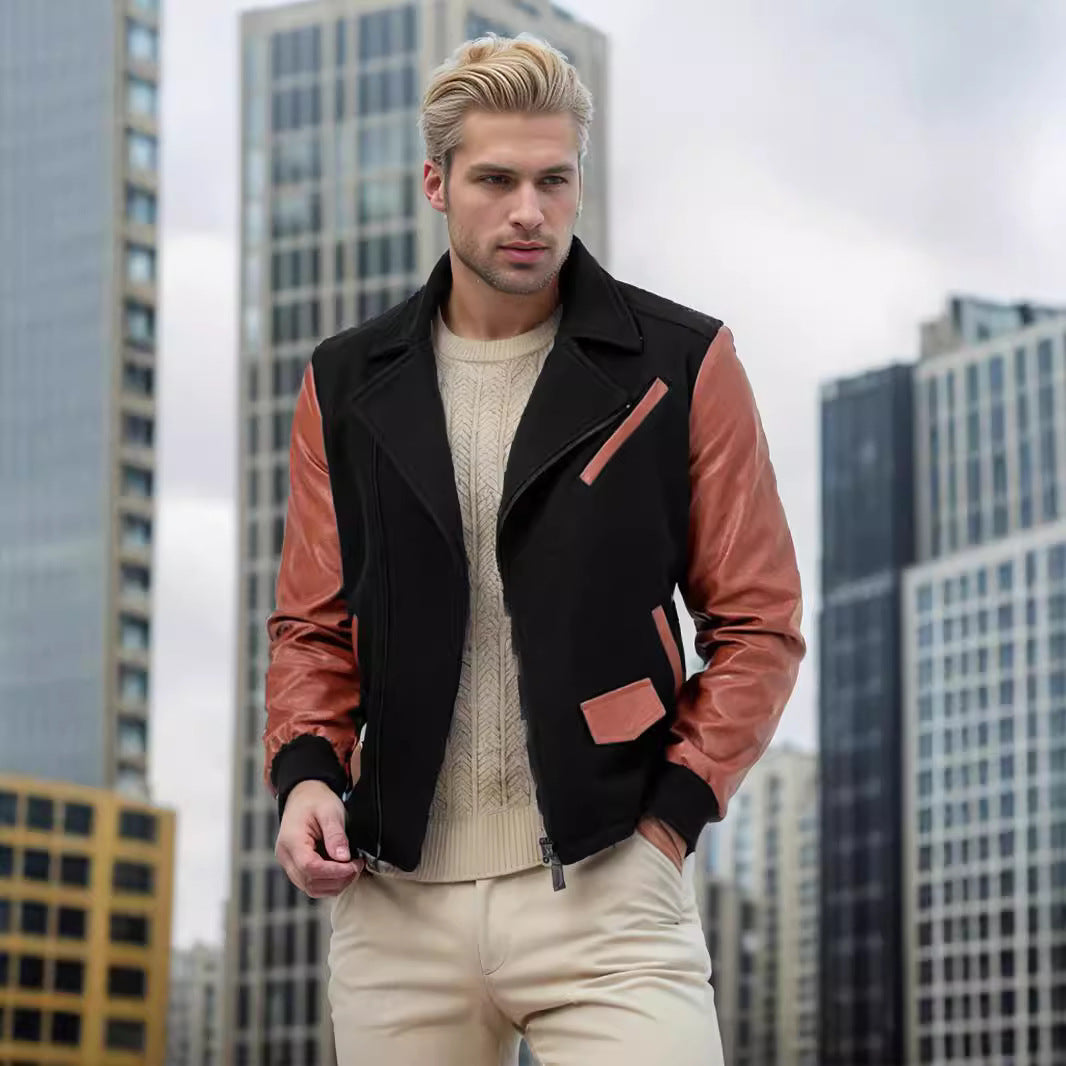 Herren modische Übergangsjacke mit kontrastierenden Ärmeln und praktischen Taschen R&B