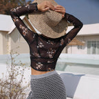 Damen eleganter leichter Mesh-Top mit floralem Muster R&B