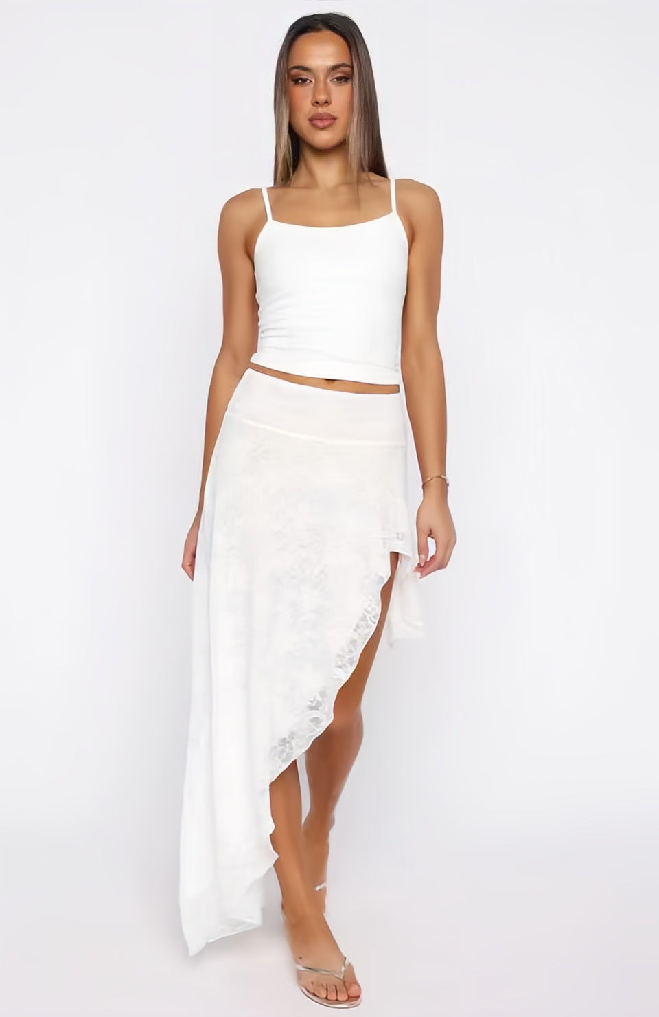 Damen asymmetrisches Kleid mit Spitzenrock und süßem Bustier-Oberteil R&B
