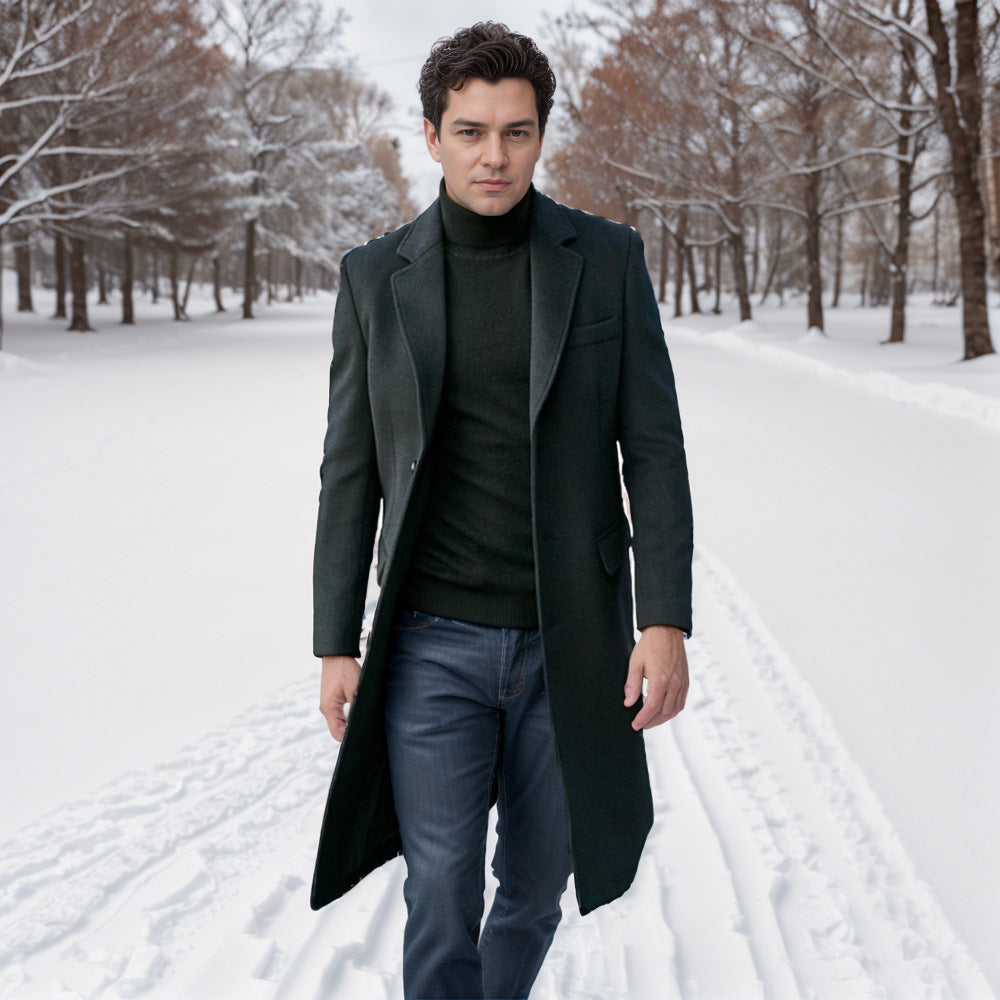 Herren eleganter lange Wool Blend Mantel R&B