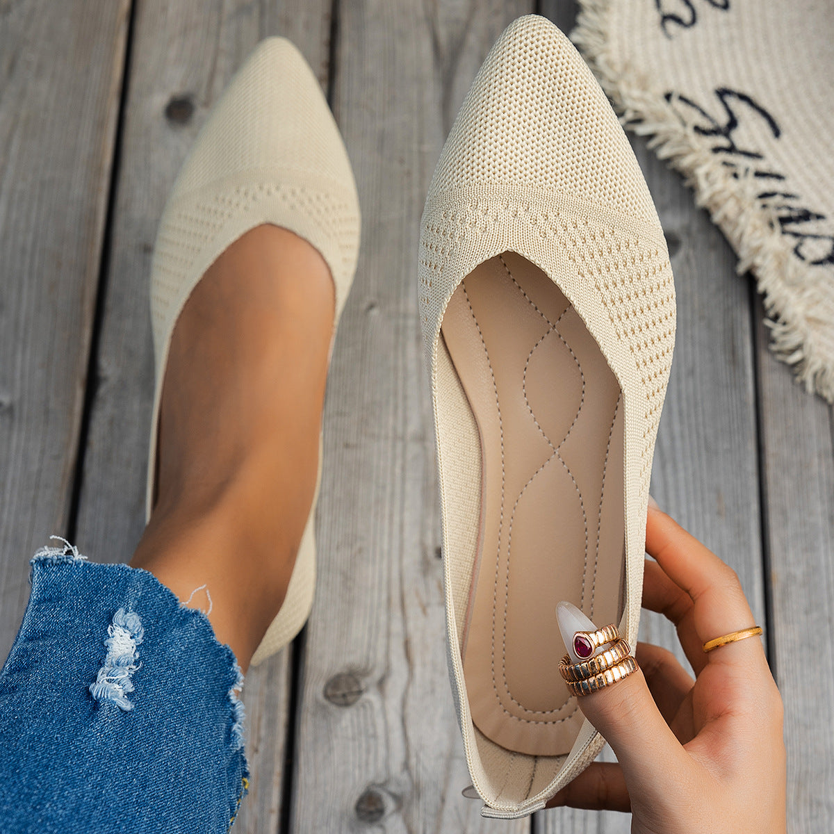 Damen Ballerinas mit kreativem Hahnentrittmuster und flexiblem Fußbett R&B