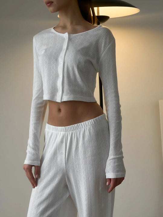 Damen elegantes Lounge-Set aus feinen Materialien mit weit geschnittenen Hosen R&B