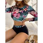 Damen Surf-Bikini-Set mit langärmeliger Oberteil und sportlichem Design R&B