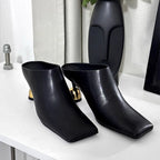 Damen elegante Mules mit goldenen Absatzakzenten R&B