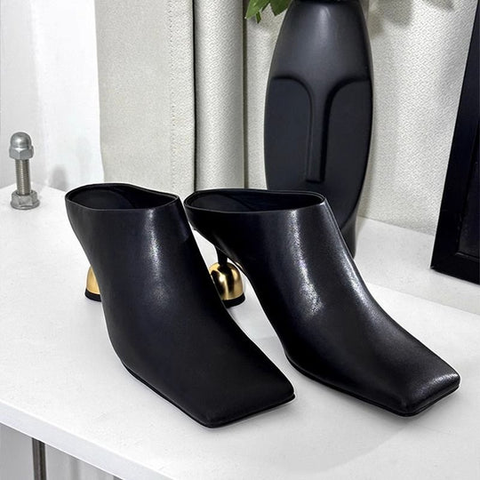 Damen elegante Mules mit goldenen Absatzakzenten R&B