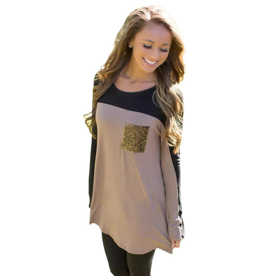 Damen Langarmshirt mit glamourösem Tiermuster-Ausschnitt R&B
