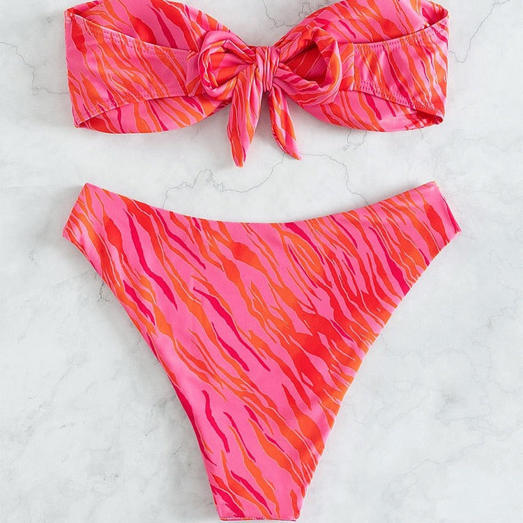 Damen Bandeau-Bikini mit modernem Leopardenmuster