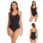 Damen Eleganter Einteiler Badeanzug mit transparenten Einsätzen R&B