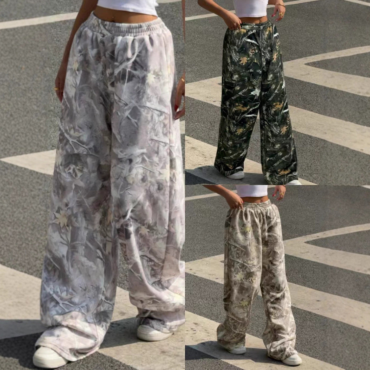 Damen Weitgeschnittene Print-Hose mit elastischem Bund R&B