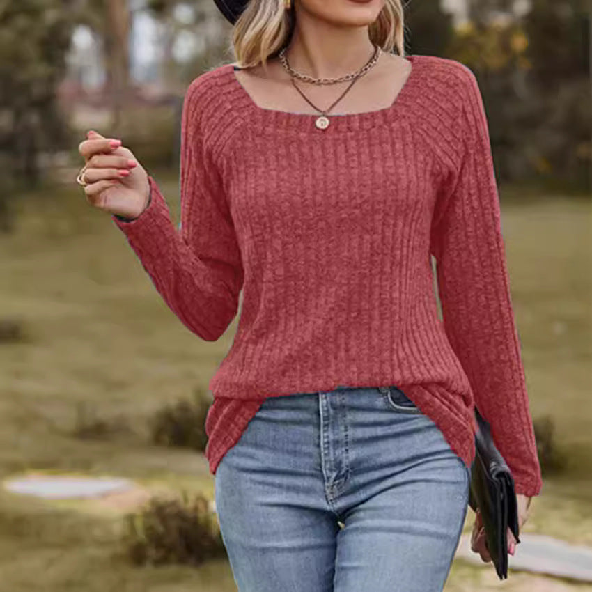 Damen Rippstrickpullover mit quadratischem Ausschnitt R&B