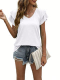 Damen V-Ausschnitt T-Shirt mit Rüschendetails R&B