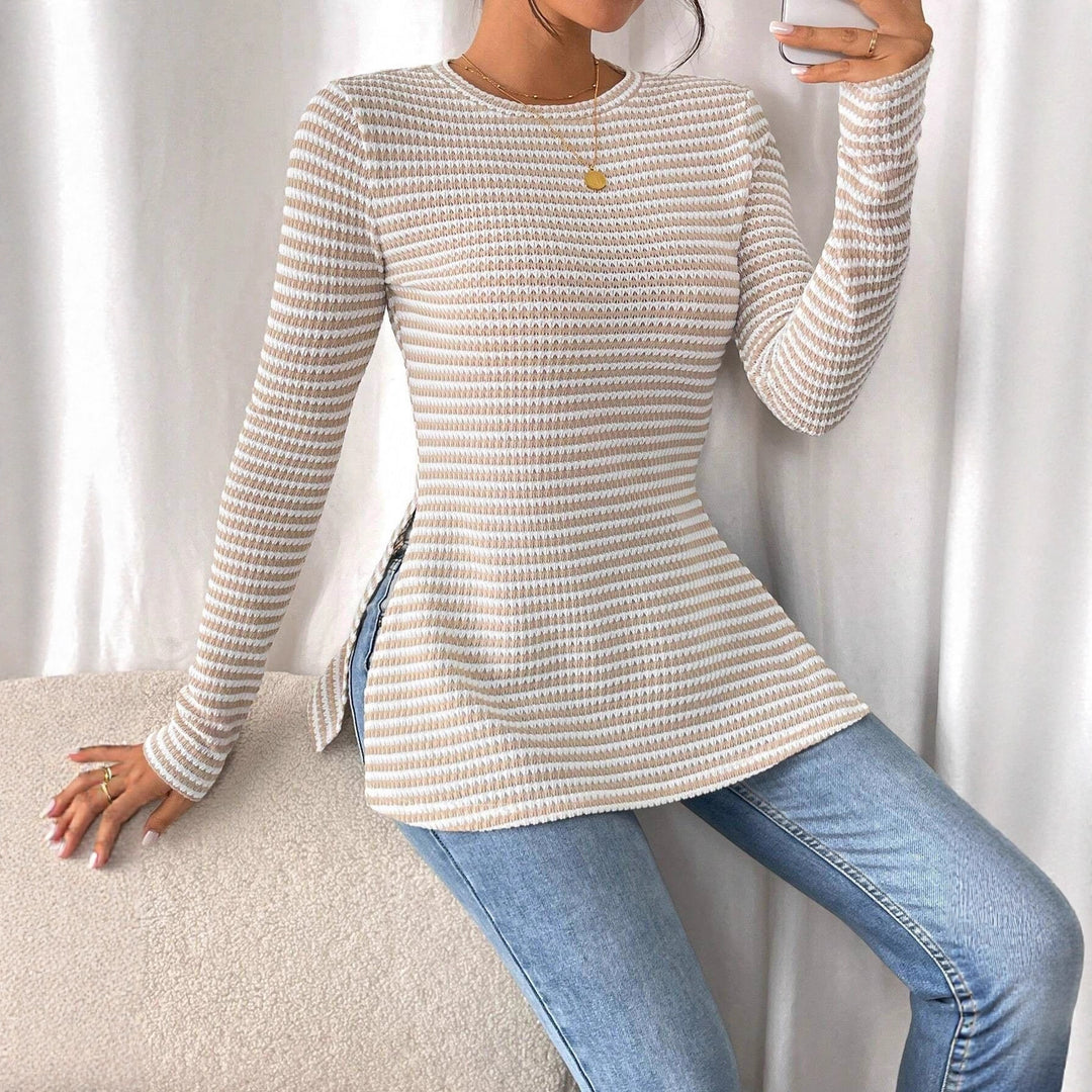 Damen Langarmshirt mit modernem Strickmuster und seitlichen Schlitzen R&B