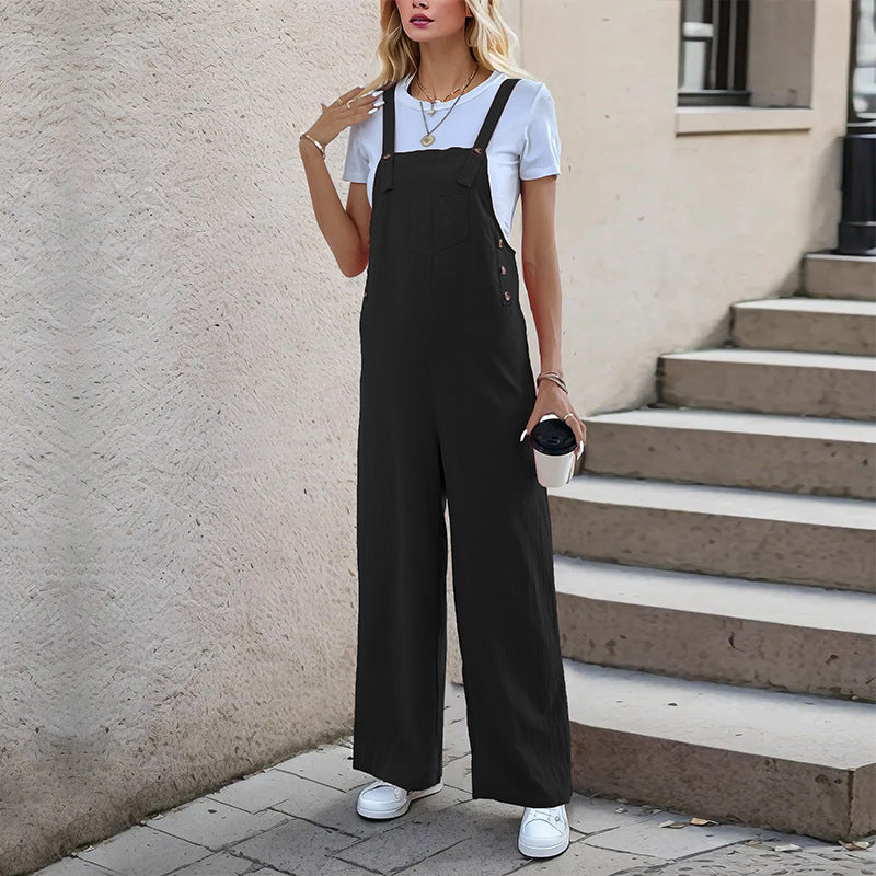Damen lässiger Jumpsuit mit breitem Bein und seitlichen Taschen R&B