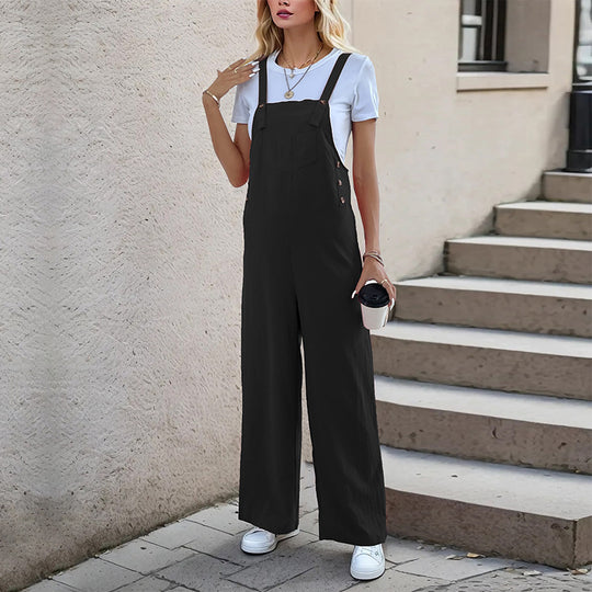 Damen lässiger Jumpsuit mit breitem Bein und seitlichen Taschen R&B