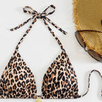 Damen Triangel-Bikini mit verspielten BindR&Bändern und modischem Leopardenmuster R&B