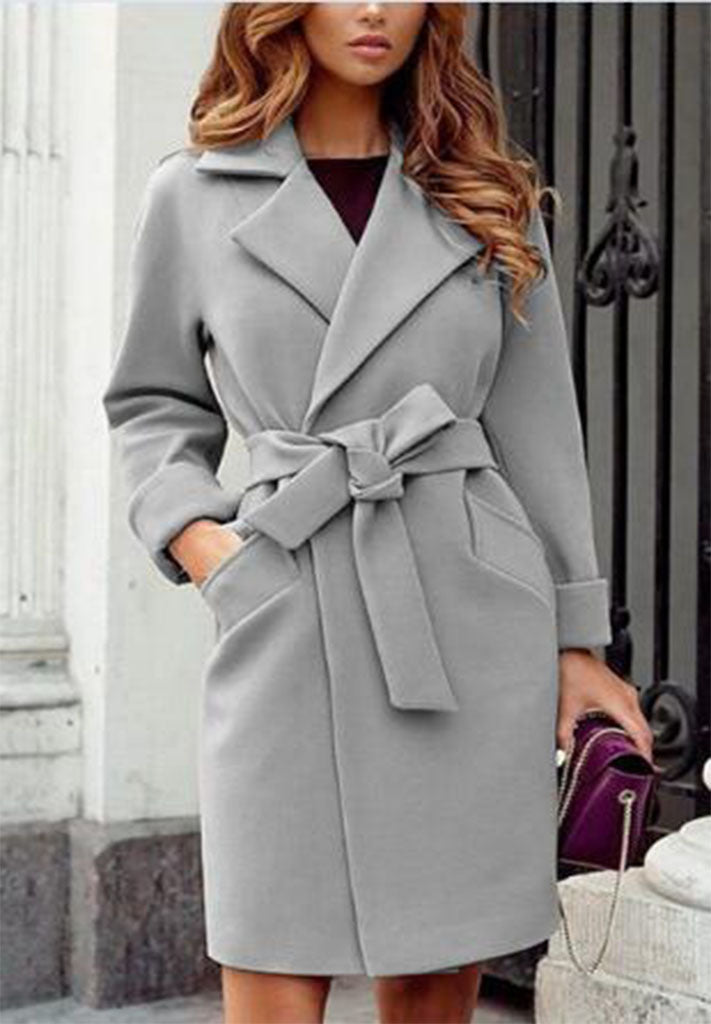 Damen Eleganter Trenchcoat mit Gürtel und praktischen Taschen R&B