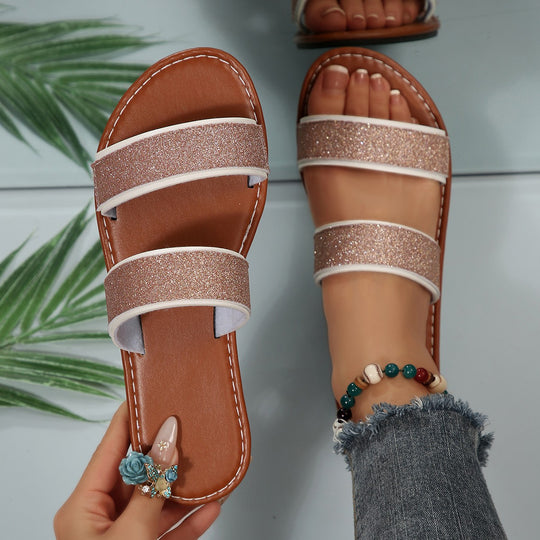 Damen Sportliche Sandalen mit Glitzerelementen und verstellbaren Riemen R&B