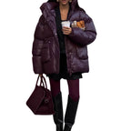 Damen Wattierte Winterjacke mit verstellbarem Taillenzug und Kapuze R&B