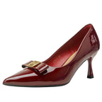 Damen elegante Pumps mit einzigartigem Schleifenakzent und komfortablem Blockabsatz