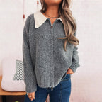Damen Strickjacke mit modischen Kontrasten und Reißverschluss R&B